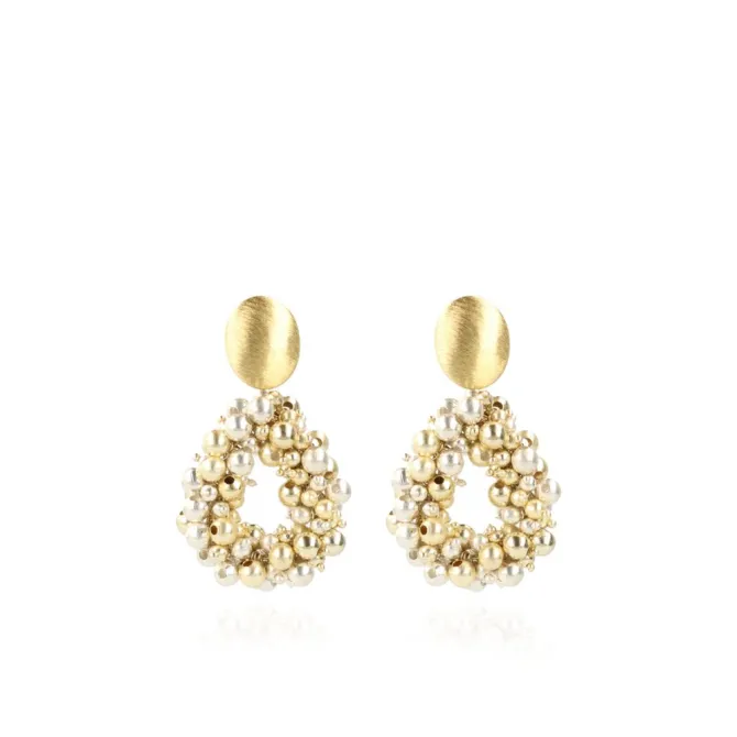 Goudkleurige Oorbellen Louise Irregular Double Stones Drop L