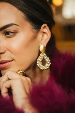 Goudkleurige Oorbellen Louise Irregular Double Stones Drop L
