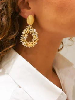 Goudkleurige Oorbellen Louise Irregular Double Stones Drop L