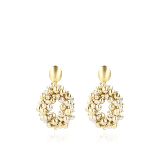 Goudkleurige Oorbellen Louise Irregular Double Stones Drop S