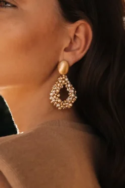 Goudkleurige Oorbellen Louise Irregular Double Stones Drop S