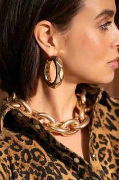 Goudkleurige Oorbellen Ovaal Creool Faceted Xl