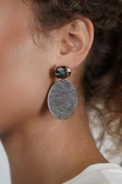 Grijze Oorbellen Celia Ovaal S Strass