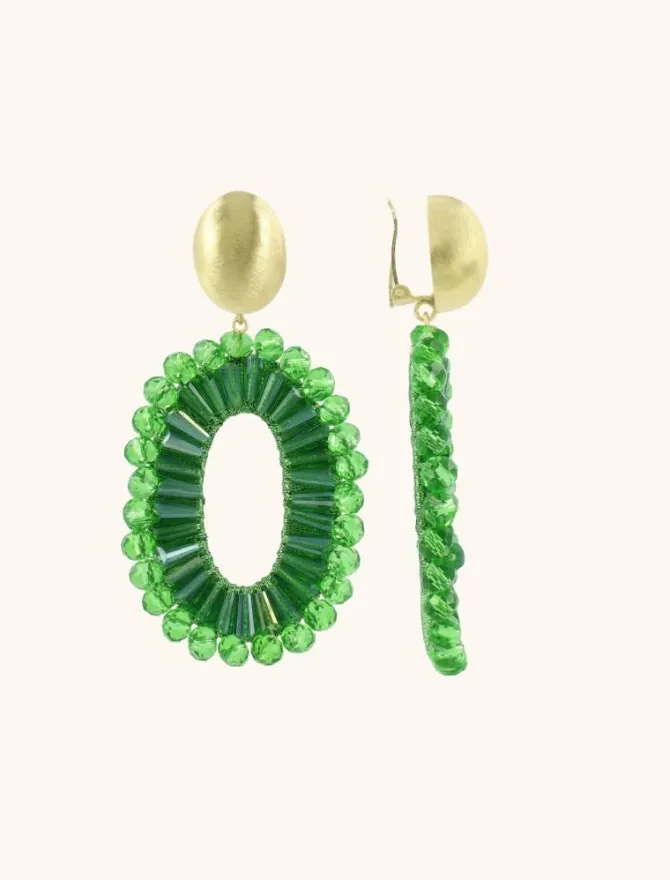 Groene Oorbellen Ann-Mary Ovaal Dubbel Clip