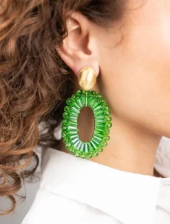 Groene Oorbellen Ann-Mary Ovaal Dubbel