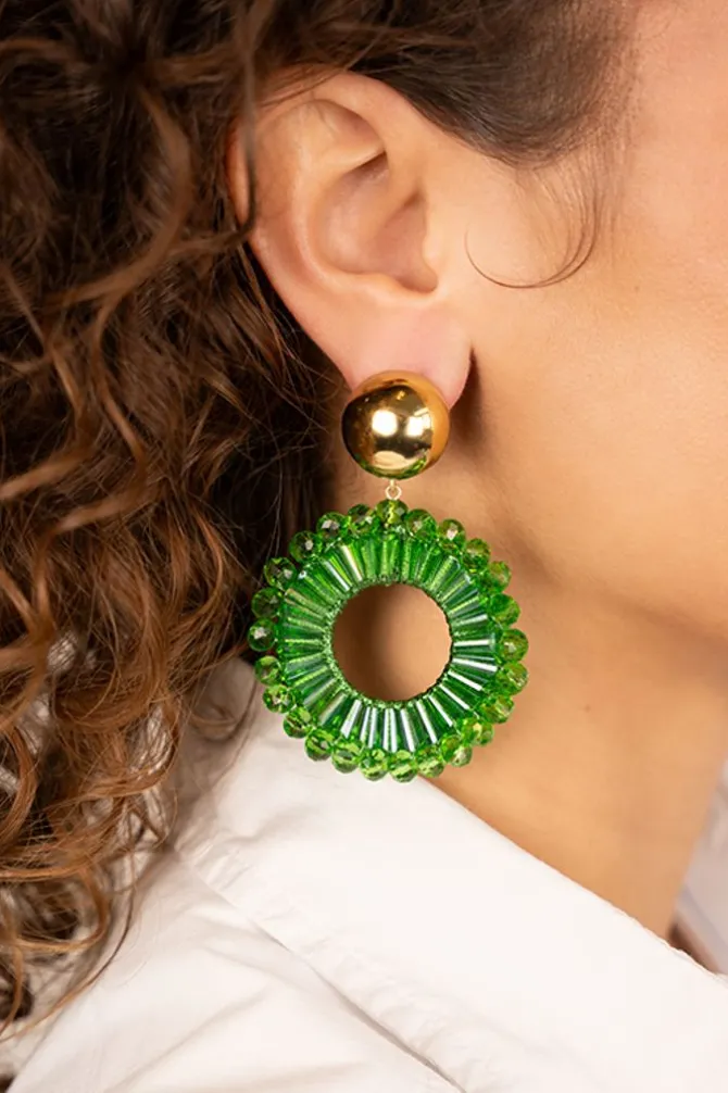 Groene Oorbellen Ann-Mary Cirkel Dubbel Clip
