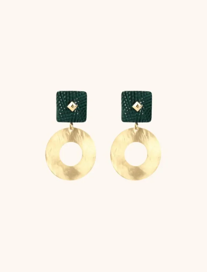 Groene Oorbellen Emily Resin Rectangle Open Hammerd Snake