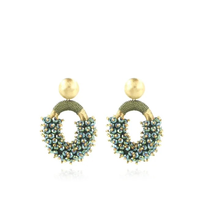 Groene Oorbellen Eve Combi Oval M Double Stones