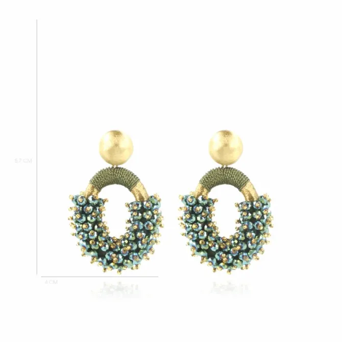 Groene Oorbellen Eve Combi Oval M Double Stones
