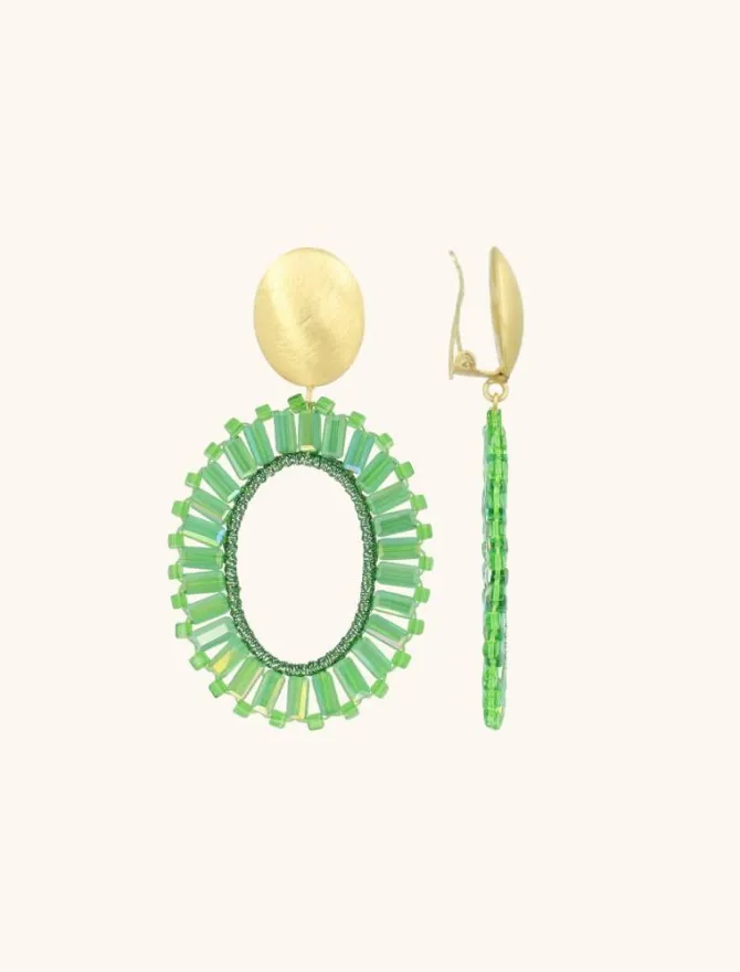 Groene Oorbellen Tonal Naomi Ovaal M Clip