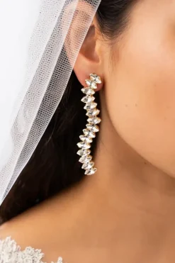 Kristalkleurige Strass Oorbellen Single Waterfall Saar