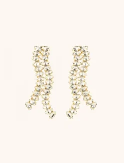 Kristalkleurige Strass Oorbellen Wave Waterfall Double Luus