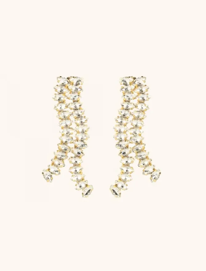 Kristalkleurige Strass Oorbellen Wave Waterfall Double Luus