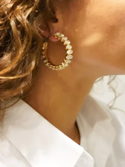 Kristalkleurige Strass Oorbellen Creool M