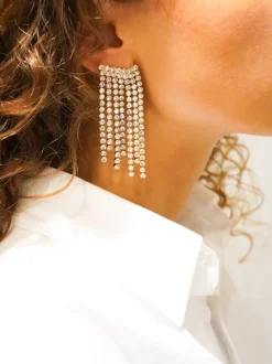 Kristalkleurige Strass Oorbellen Waterfall Round Lotta