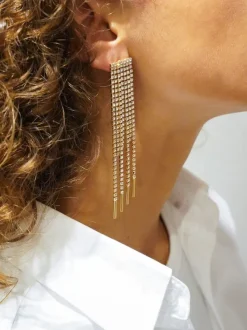 Kristalkleurige Strass Oorbellen Waterfall Square Mies