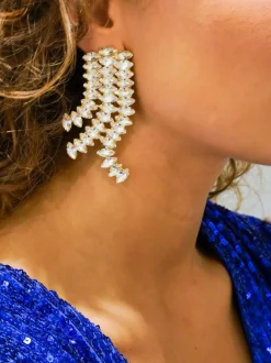 Kristalkleurige Strass Oorbellen Wave Waterfall Triple Lili