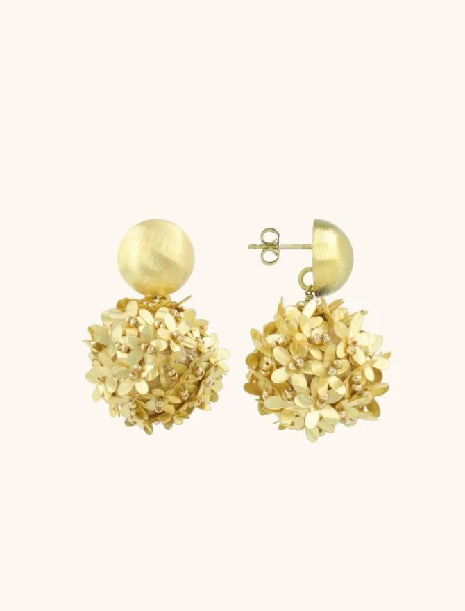 Licht Goudkleurige Oorbellen Daisy Globe M Flower