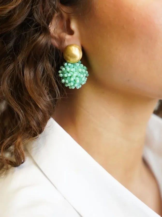 Licht Turquoise Clip Oorbellen Louise Glassberry Globe L Dubbel Tonal