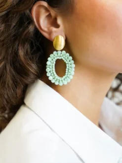 Licht Turquoise Oorbellen Ilvy Open Oval Double M
