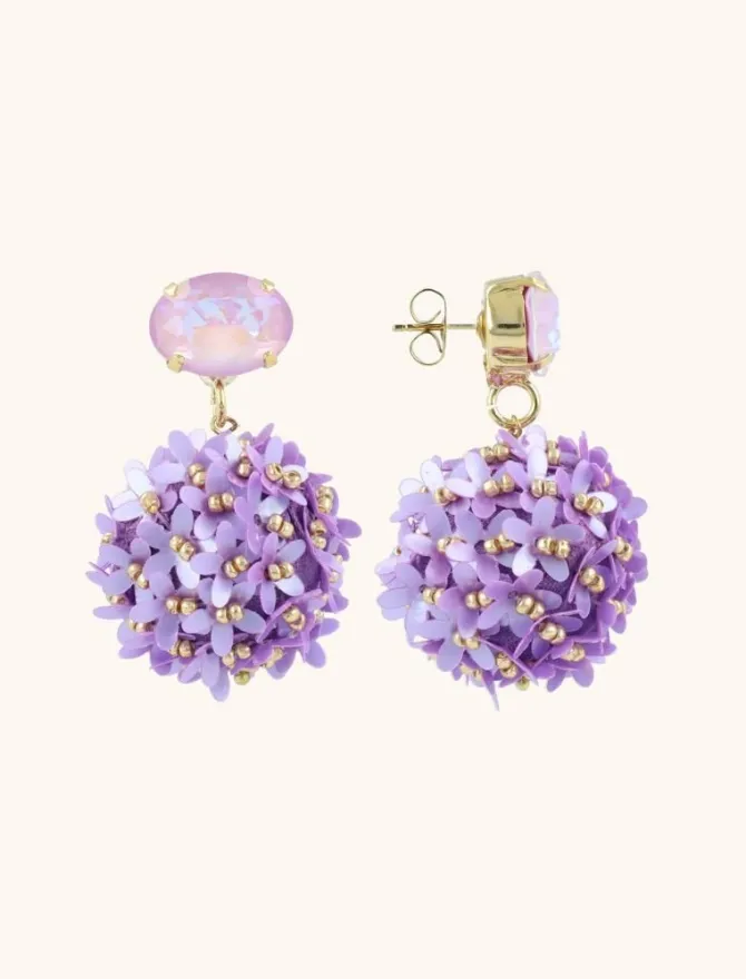 Lila Oorbellen Daisy Globe L Flower Strass