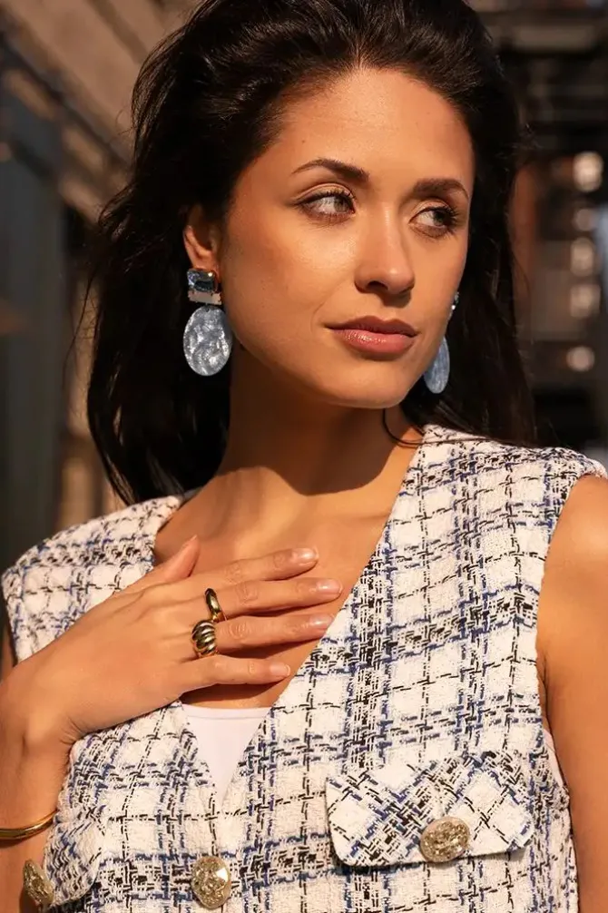 Marble Azuur Oorbellen Ovaal S Strass Rectangle