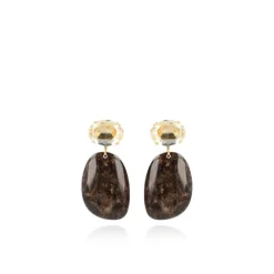 Marble Donker Bruine Oorbellen Hazel Asymmetrisch Ovaal S Strass