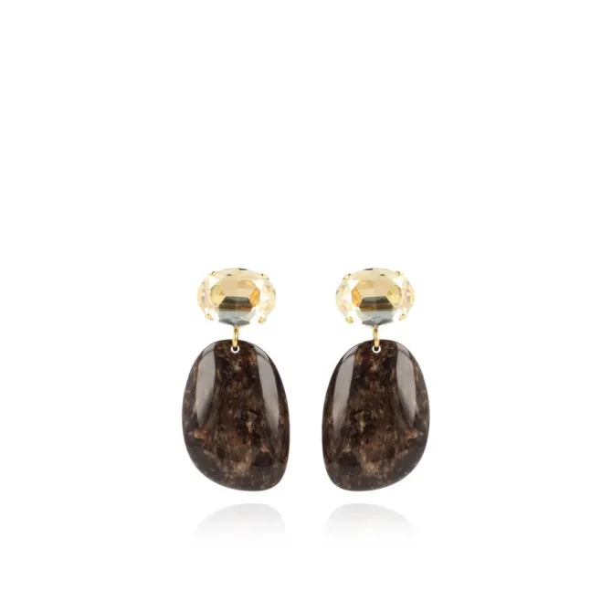 Marble Donker Bruine Oorbellen Hazel Asymmetrisch Ovaal S Strass