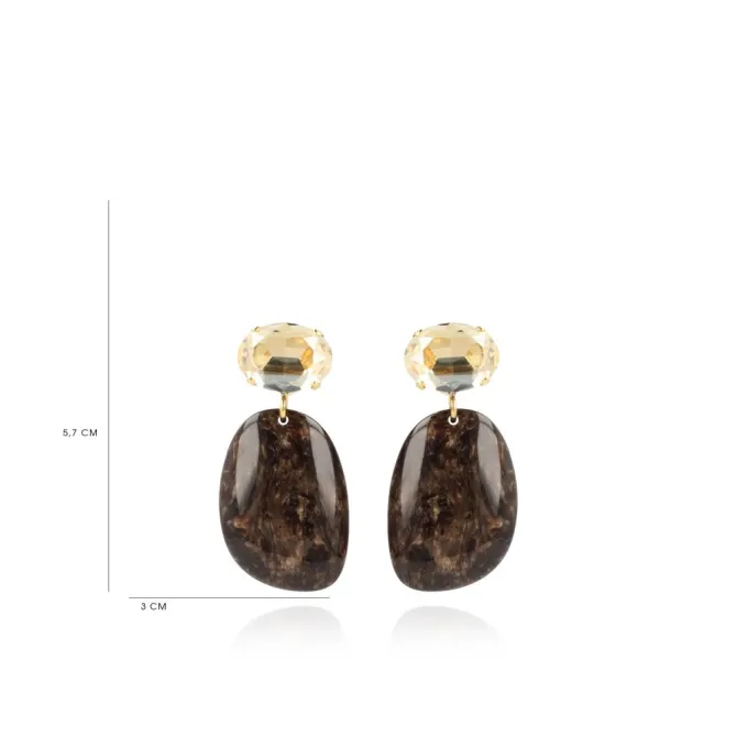Marble Donker Bruine Oorbellen Hazel Asymmetrisch Ovaal S Strass