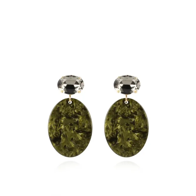 Marble Donker Groen Oorbellen Celia Ovaal S Strass Diamond