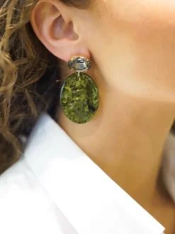 Marble Donker Groen Oorbellen Celia Ovaal S Strass Diamond