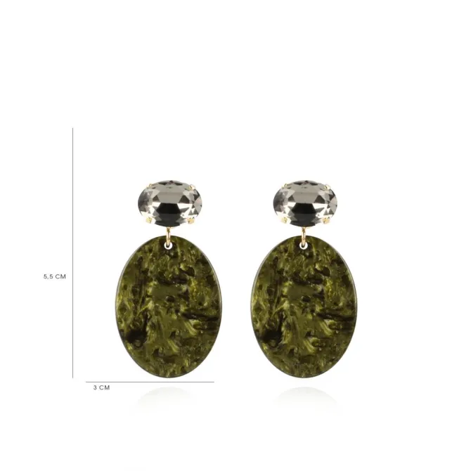 Marble Donker Groen Oorbellen Celia Ovaal S Strass Diamond