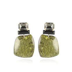 Marble Donker Groen Oorbellen Square Rock Strass Zwart
