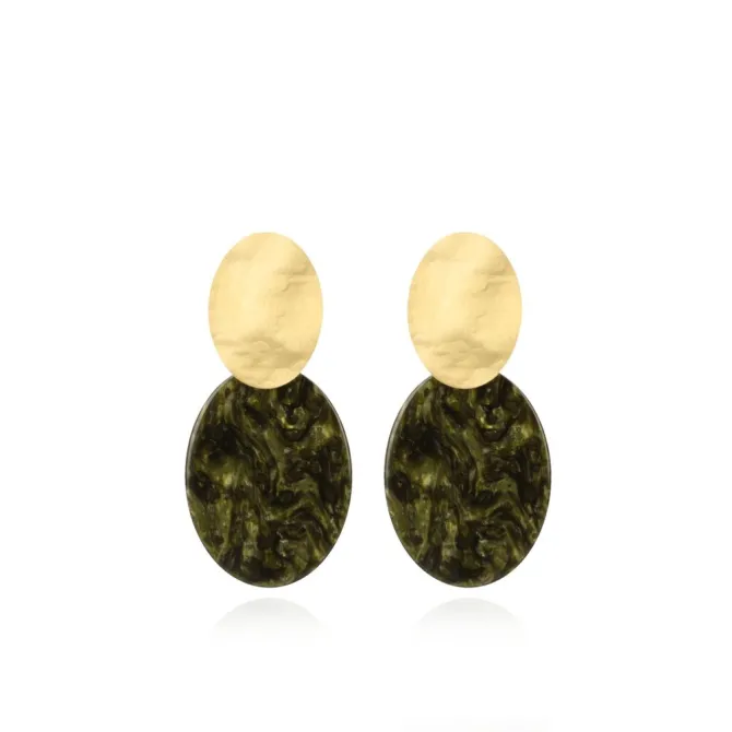 Marble Donker Groen Oorbellen Celia Ovaal S