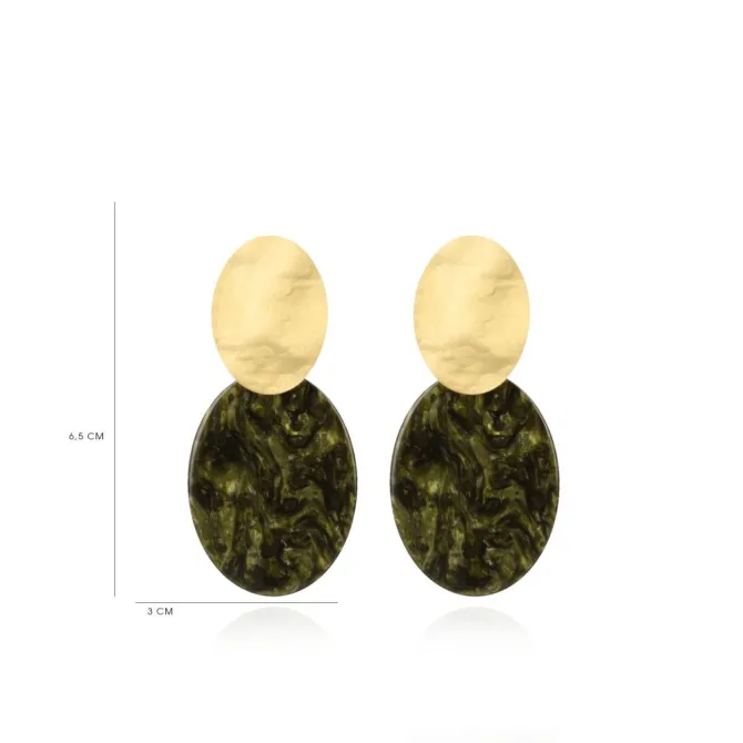 Marble Donker Groen Oorbellen Celia Ovaal S