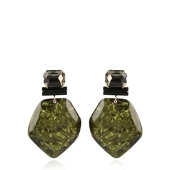Marble Donker Groen Oorbellen Asymmetrisch Rock Xl Strass Zwart