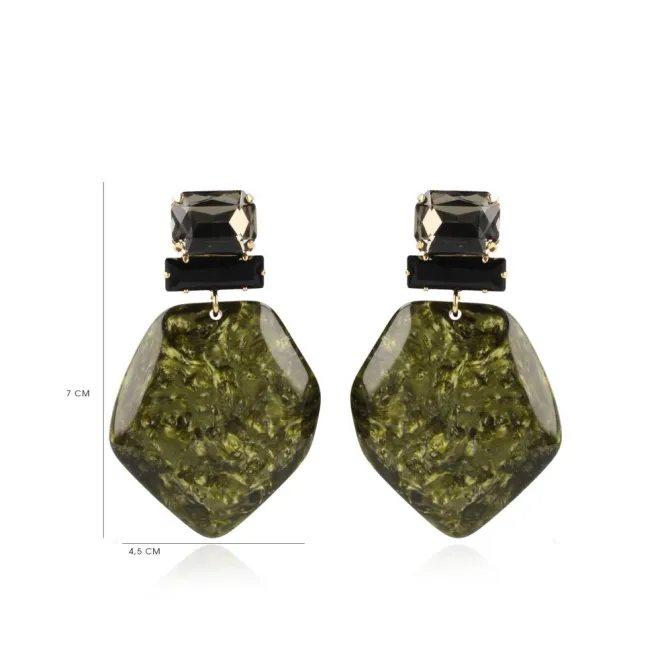 Marble Donker Groen Oorbellen Asymmetrisch Rock Xl Strass Zwart