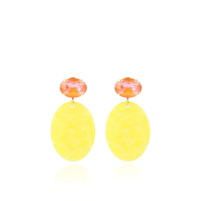 Marble Geel Oorbellen Celia Ovaal S Strass Oranje