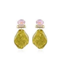 Marble Mosterd Oorbellen Asymmetrisch Rock L Strass Roze