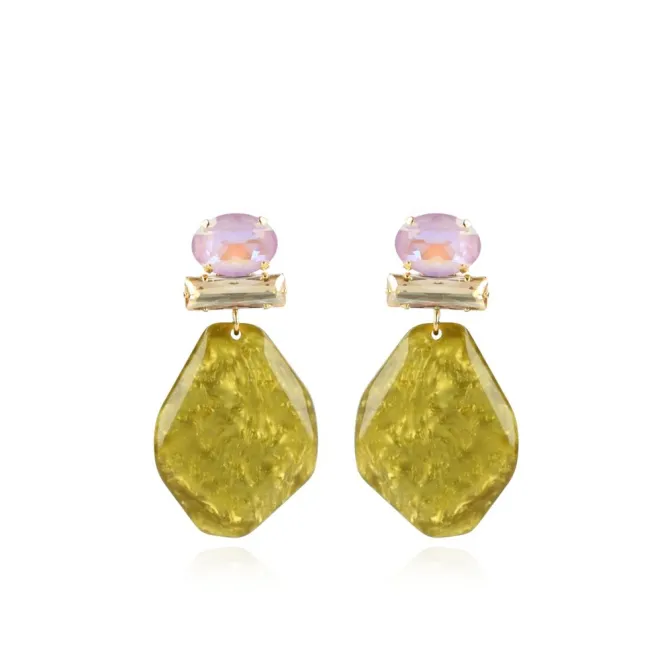 Marble Mosterd Oorbellen Asymmetrisch Rock L Strass Roze