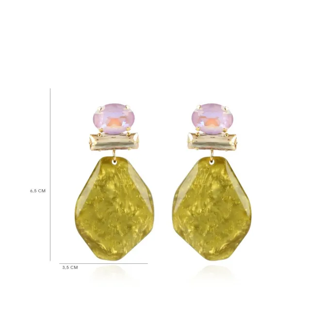 Marble Mosterd Oorbellen Asymmetrisch Rock L Strass Roze