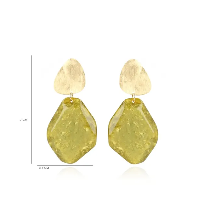 Marble Mosterd Oorbellen Asymmetrisch Rock L