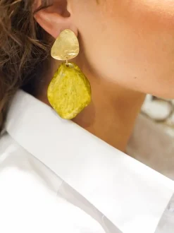 Marble Mosterd Oorbellen Asymmetrisch Rock L