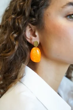 Marble Oranje Oorbellen Little Sara Asymmetrisch Ovaal S