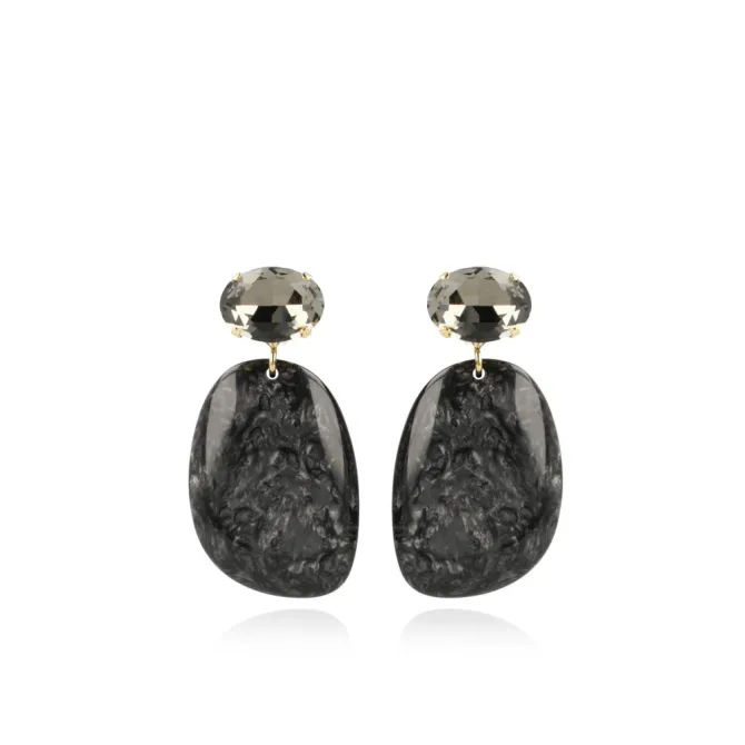 Marble Zwarte Oorbellen Alara Asymmetrisch Ovaal L Strass