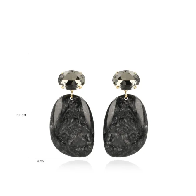 Marble Zwarte Oorbellen Alara Asymmetrisch Ovaal L Strass
