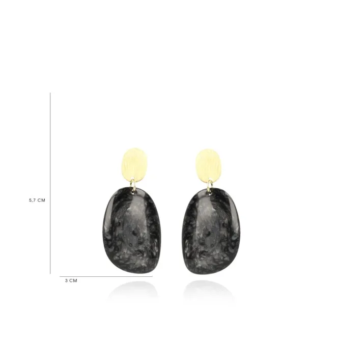 Marble Zwarte Oorbellen Little Sara Asymmetrisch Ovaal S