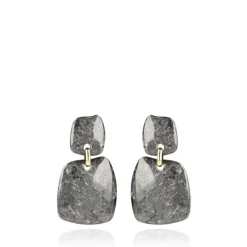 Marble Zwarte Oorbellen Simone Square Rock