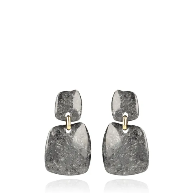 Marble Zwarte Oorbellen Simone Square Rock