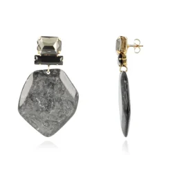 Marble Zwarte Oorbellen Simone Asymmetrisch Rock Xl Strass
